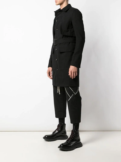 Shop Rick Owens Belted Cotton Trench Coat In Black
