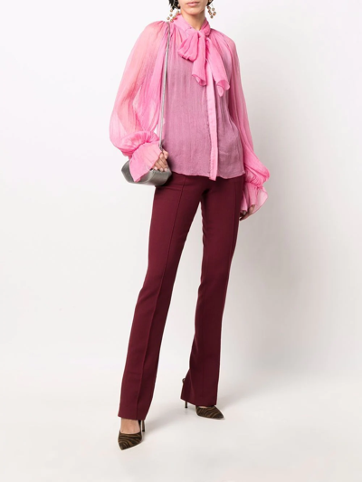 Atu Body Couture Semi-sheer Pussybow Silk Blouse In Rosa