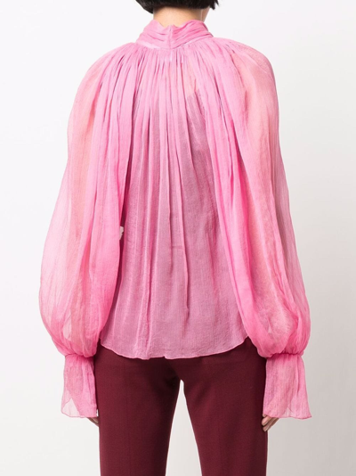 Shop Atu Body Couture Semi-sheer Pussybow Silk Blouse In Rosa