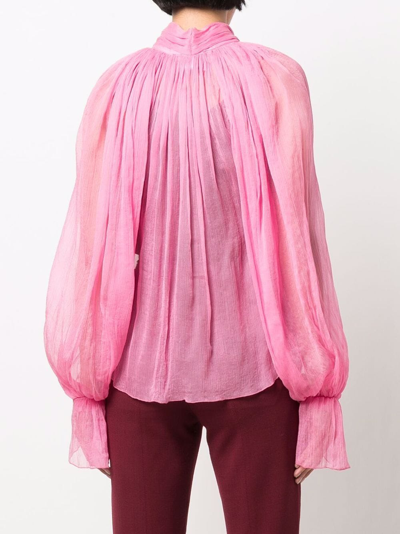 Atu Body Couture Semi-sheer Pussybow Silk Blouse In Rosa