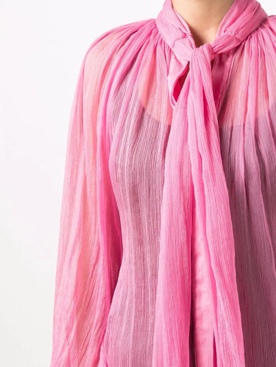 Atu Body Couture Semi-sheer Pussybow Silk Blouse In Rosa