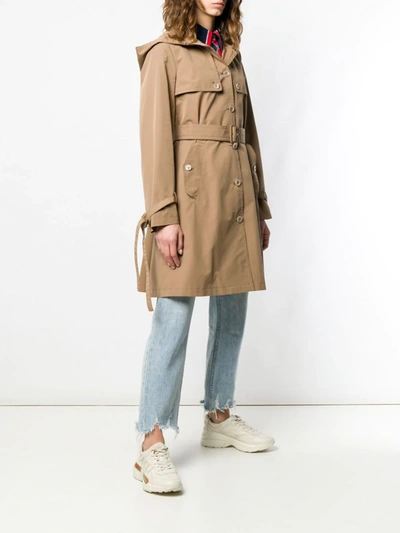Shop Gucci Hooded Trench Coat In Brown