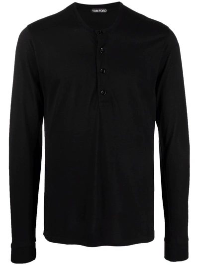 Shop Tom Ford Long-sleeve Henley T-shirt In Schwarz