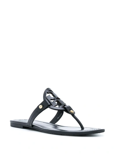 Tory Burch Leather Sandals With Logo On The Front In Black