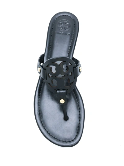 Tory Burch Leather Sandals With Logo On The Front In Black