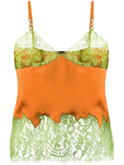 Shop Versace Lace-trimmed Cami Top In Orange