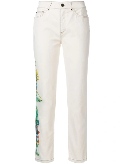 Shop Mr & Mrs Italy Cropped Floral Detail Jeans In Neutrals
