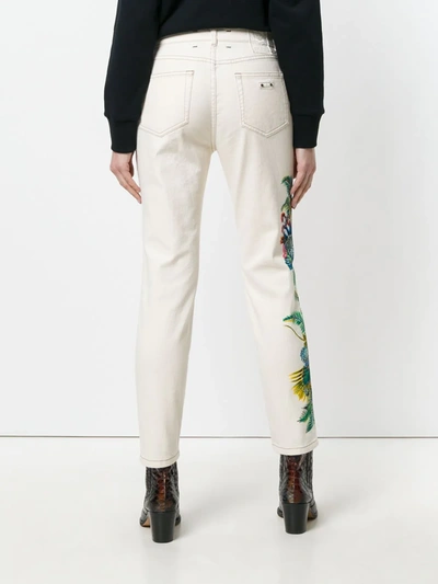 Shop Mr & Mrs Italy Cropped Floral Detail Jeans In Neutrals
