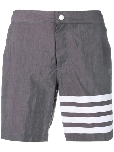 Shop Thom Browne 4-bar Solid Tech Swim Short In Grey