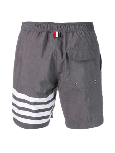 Shop Thom Browne 4-bar Solid Tech Swim Short In Grey