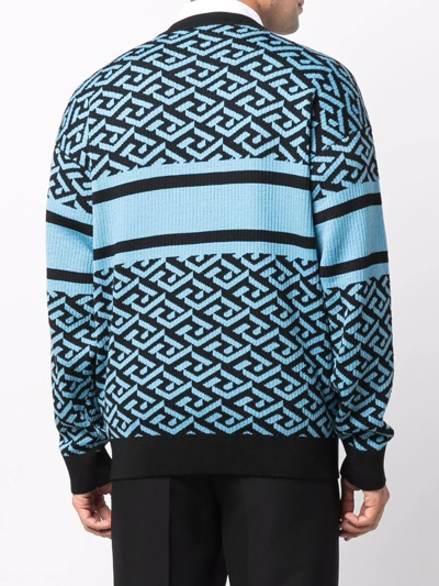 Shop Versace La Greca Medusa Jacquard Jumper In Blue