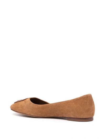Tory Burch Georgia Square-toe Suede Ballet Flats In Brown