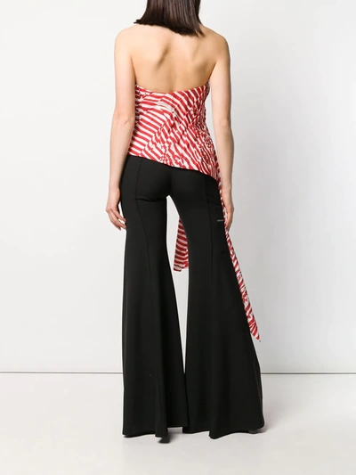 Halpern Asymmetric Strapless Draped Striped Faille Top In Red