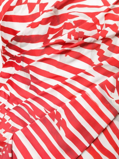 Halpern Asymmetric Strapless Draped Striped Faille Top In Red