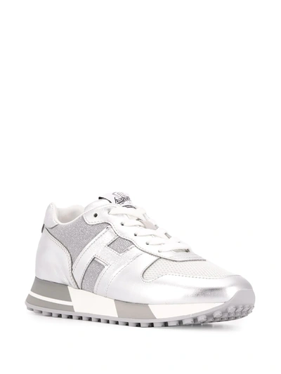 Hogan Metallic Ribbed Panel Sneakers In Silver