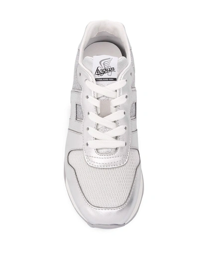 Hogan Metallic Ribbed Panel Sneakers In Silver