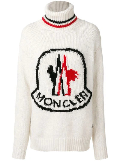 Shop Moncler Logo Patch Roll-neck Sweater In White