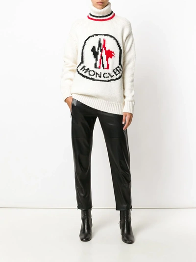 Shop Moncler Logo Patch Roll-neck Sweater In White