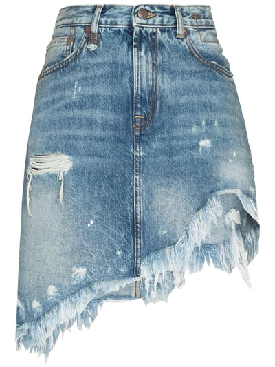 Shop R13 Asymmetrical Distressed Denim Mini Skirt In Blue