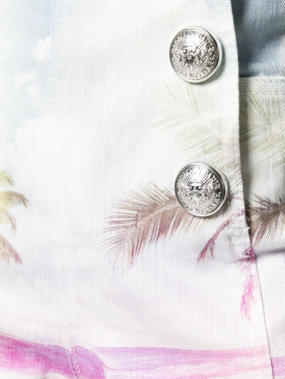 Balmain Printed Denim Shorts In Blue