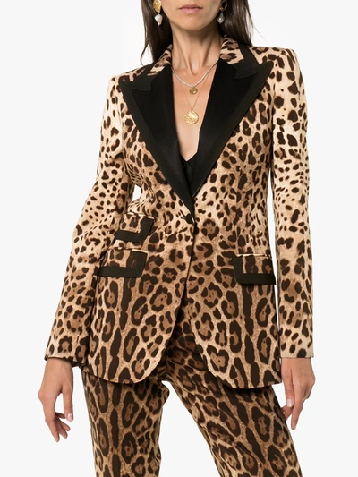 Dolce & Gabbana Satin-trimmed Leopard-print Wool-blend Blazer In Brown
