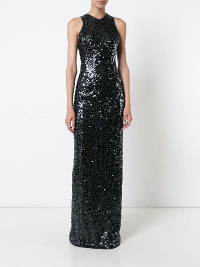 Shop Galvan Sequin Embroidered Gown In Black