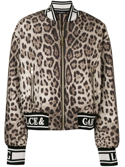 Shop Dolce & Gabbana Leopard-print Bomber Jacket In Brown