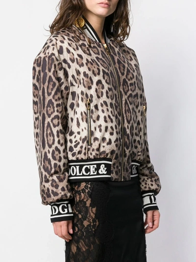 Dolce & Gabbana Leopard-print Sequined Woven Bomber Jacket In Brown