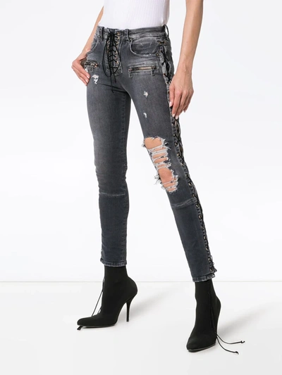 UNRAVEL PROJECT SKINNY STONEWASH RIPPED SKINNY JEANS - 灰色