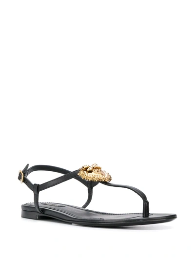 Shop Dolce & Gabbana Devotion Leather Thong Sandals In Black