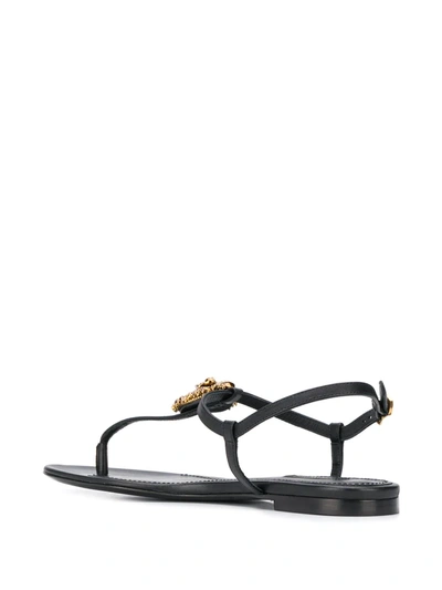 Shop Dolce & Gabbana Devotion Leather Thong Sandals In Black