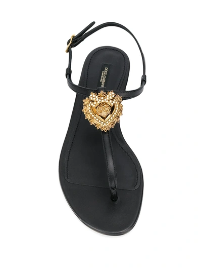 Shop Dolce & Gabbana Devotion Leather Thong Sandals In Black