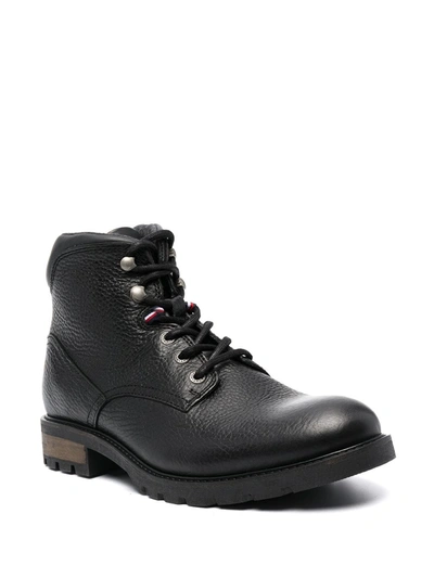 Shop Tommy Hilfiger Logo-patch Combat Boots In Black