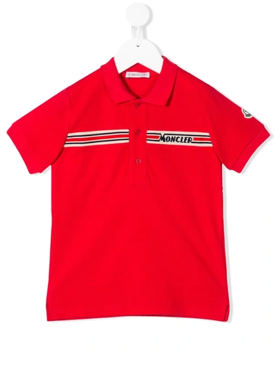 Shop Moncler Short Sleeve Knitted-logo Polo Shirt In Red