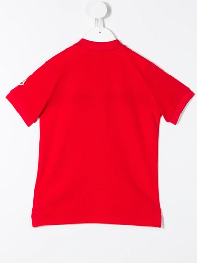 Shop Moncler Short Sleeve Knitted-logo Polo Shirt In Red
