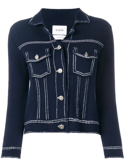 Shop Barrie Denim Style Knitted Cardigan In Blue