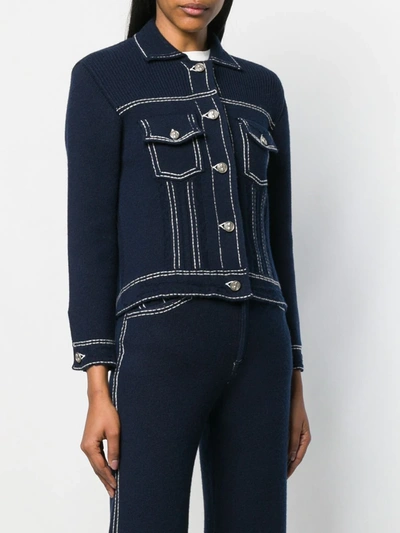 Shop Barrie Denim Style Knitted Cardigan In Blue
