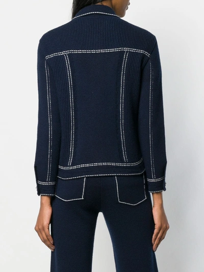 Shop Barrie Denim Style Knitted Cardigan In Blue