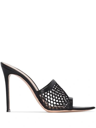 Shop Gianvito Rossi 105mm Leather Mesh Mules In Black