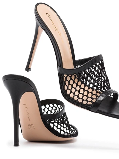 Shop Gianvito Rossi 105mm Leather Mesh Mules In Black
