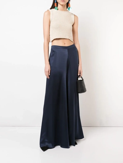 Shop Voz High-waisted Palazzo Pants In Blue