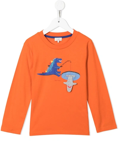 Shop Paul Smith Junior Logo-print Long-sleeve T-shirt In Orange