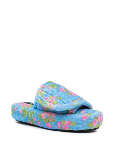 Natasha Zinko Acc Floral-print Platform Slides In Blue
