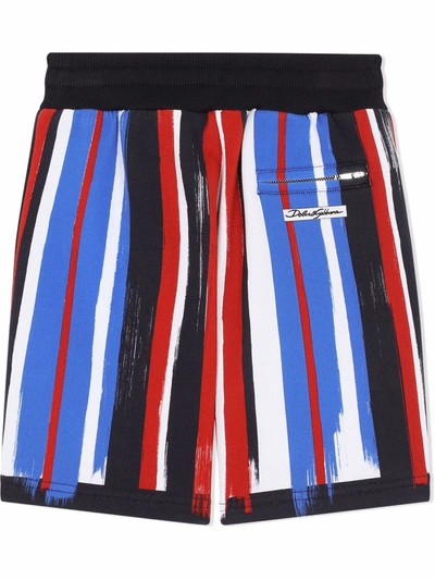 Shop Dolce & Gabbana Painted Stripe Cotton Shorts In Blue