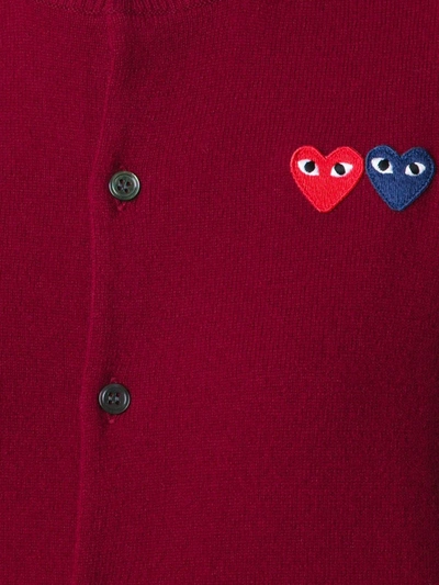 Shop Comme Des Garçons Play Double Heart Cardigan In Red