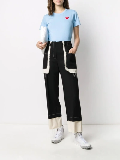 Comme Des Garçons Play Heart Logo Embroidered T-shirt In Blue