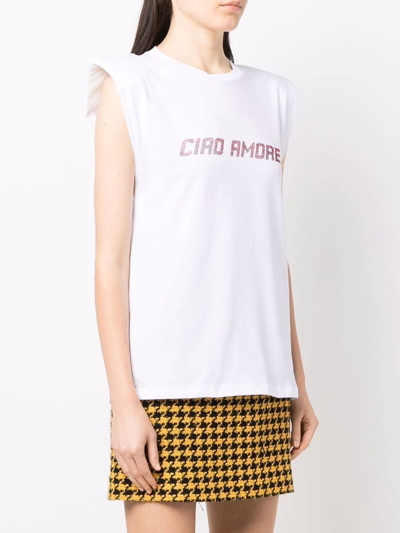 Shop Giada Benincasa Crystal-embellished Padded-shoulder T-shirt In White