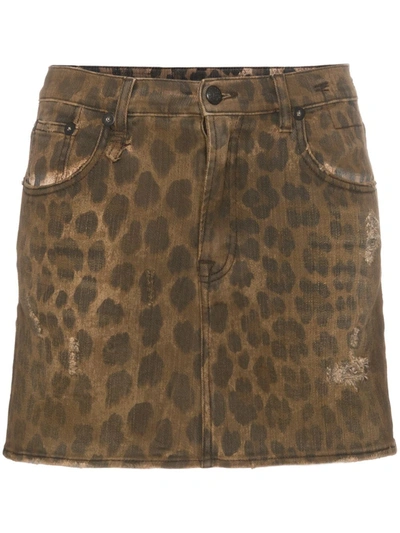 Shop R13 High Rise Leopard Print Cotton Mini Skirt In Neutrals