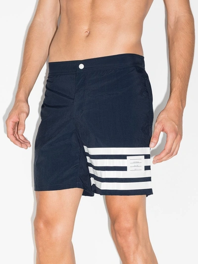 Shop Thom Browne 4-bar Solid Tech Swim Short In Blue