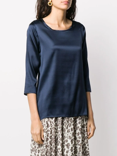 Shop Snobby Sheep 3/4 Sleeves Round-neck Blouse In Blue